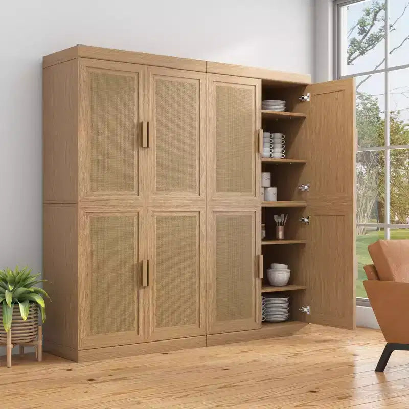 Armadio decorativo con 12 ripiani da 157 cm in vimini nero ad alta venatura del legno