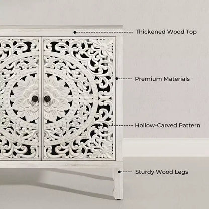 Credenza Buffet con Mobile Contenitore, Mobile Contenitore Effetto Invecchiato con 4 Ante Intagliate e Ripiano Regolabile, Credenze Buffet Laterali in Legno