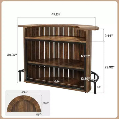 Tavolo da Bar a 4 Ripiani Lantine, H 100 cm con Poggiapiedi, a Forma di Arco, Mobile Bar Moderno per Casa, Pub, Soggiorno, Marrone Rustico.