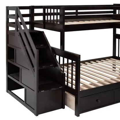 Lit superposé en L Whisen Modern Design (jumeau sur grand) avec 3 tiroirs, bureau portable et armoire