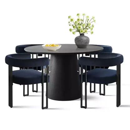 Set tavolo da pranzo allungabile da 120-210 cm per 4 persone, tavolo nero e 4 sedie da pranzo imbottite in velluto con gambe in metallo, stile moderno