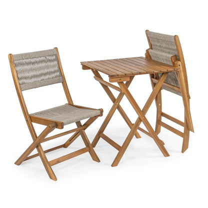 Set da bistrò pieghevole da esterno a 3 pezzi in legno di acacia Cadiz Modern Coastal, di JONATHAN Y