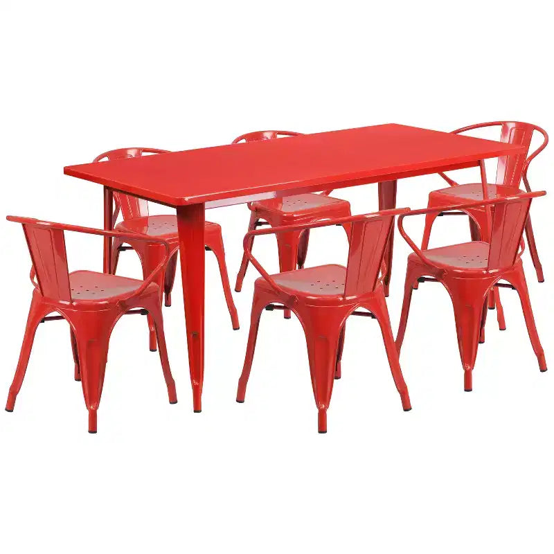Ensemble table rectangulaire en métal qualité commerciale Emma et Oliver avec 6 chaises avec accoudoirs, pour l'intérieur et l'extérieur