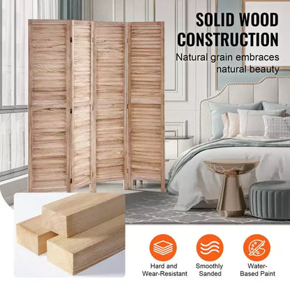 Paravent en bois 4 panneaux VEVOR, Cloison d'intimité pliable en bois, Séparateur de pièce intérieur à persiennes de 170 cm de haut, Écran de décoration portable