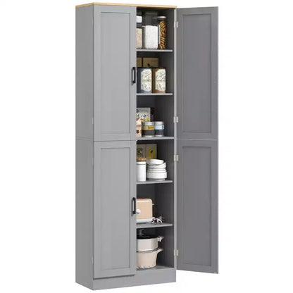 HOMCOM 67 Dispensa da Cucina Autoportante, Armadio Contenitore a 4 Ante con Ripiani e Ante Regolabili