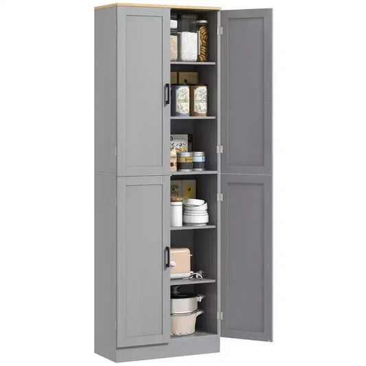 HOMCOM 67 Dispensa da Cucina Autoportante, Armadio Contenitore a 4 Ante con Ripiani e Ante Regolabili