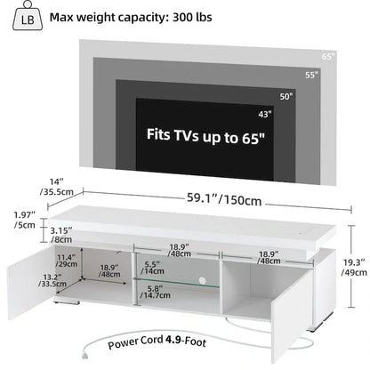 Meuble TV moderne Moasis pour TV 43-65 - Meuble TV console multimédia avec lumières LED