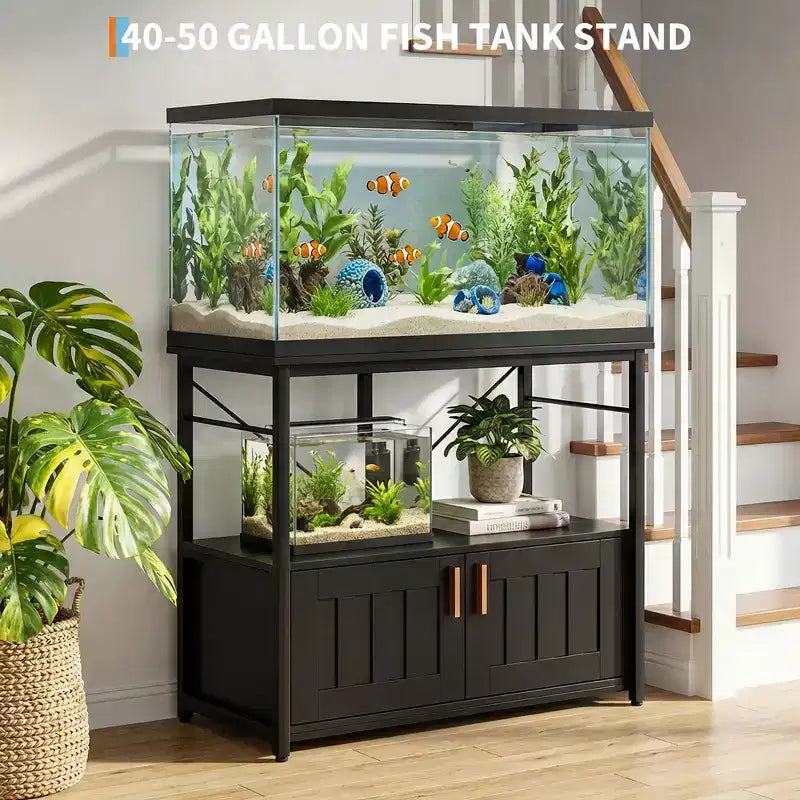 Supporto per acquario resistente per vasche da 150-190 litri, mobile in metallo e legno, capacità 300 kg, porta accessori per pesci, organizer elegante per la casa