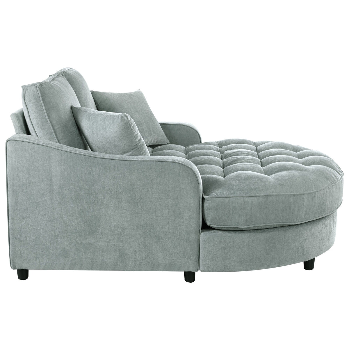 Divano Letto Chaise Longue in ciniglia, Divano Imbottito con Schienale Trapuntato e 2 Cuscini Rimovibili per Soggiorno