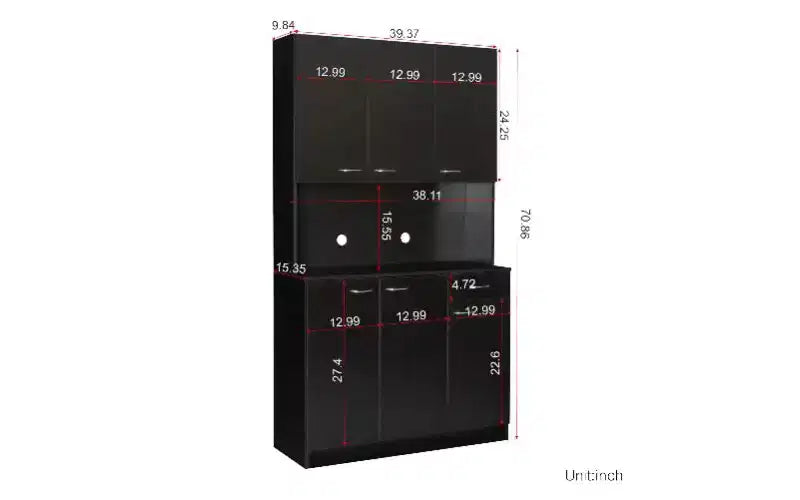 Mobile Contenitore a 6 Ante, Armadio Alto 180 cm e Mobile da Cucina con Cassetto e Ripiano Aperto, Credenza da Cucina e Mobiletto per Camera da Letto in MDF