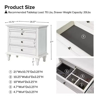 Giorgio 3 - Comodino con 3 cassetti e prese integrate, set da 2|HULALA HOME