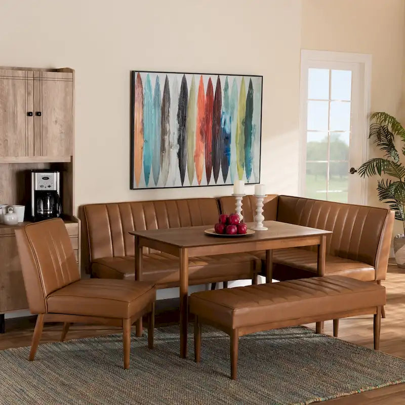 Set di 5 mobili per angolo pranzo Daymond Mid-Century con imbottitura e noce