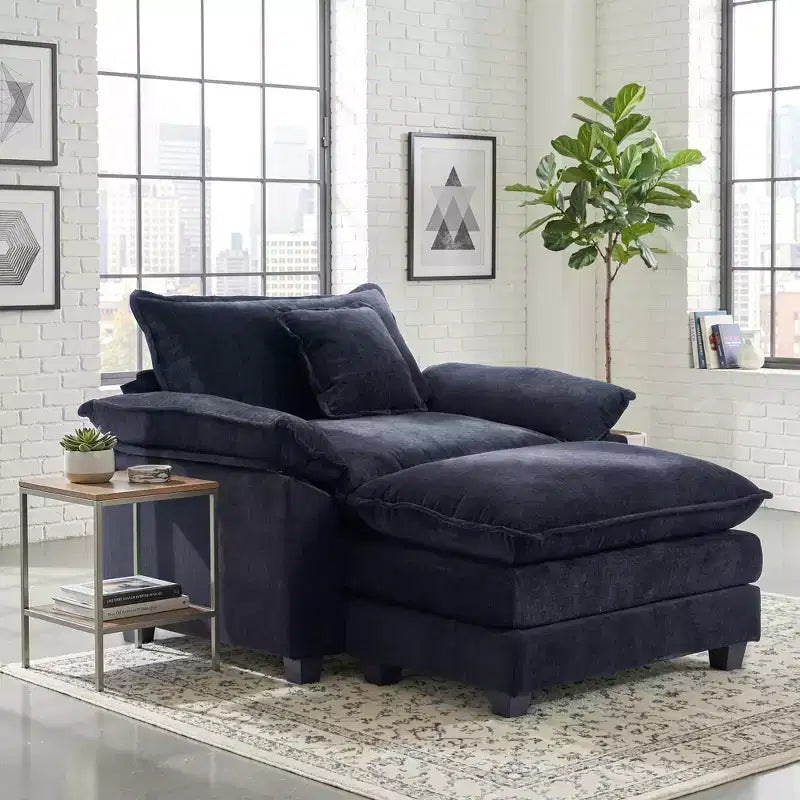 Poltrona a sacco oversize in ciniglia EHMKNP con pouf