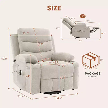 Fauteuil inclinable électrique releveur, fauteuils inclinables électriques pour personnes âgées avec fonction chauffante et massante, aide à la levée, porte-gobelets, poche latérale, pour salon