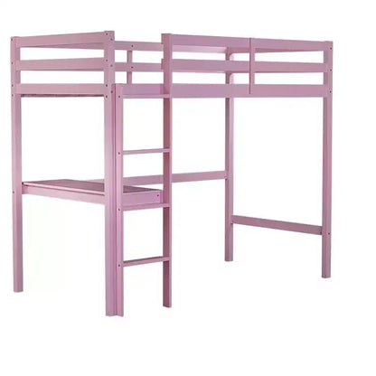 Lit mezzanine Okak Minimalism avec échelle, lit mezzanine simple en bois d'hévéa avec garde-corps de sécurité et bureau intégré, cadres de lit pour enfants, adolescents