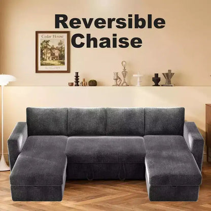 Divano letto estraibile a quattro posti Dyonery da 105 pollici con contenitore, tasche laterali, schienale regolabile, convertibile