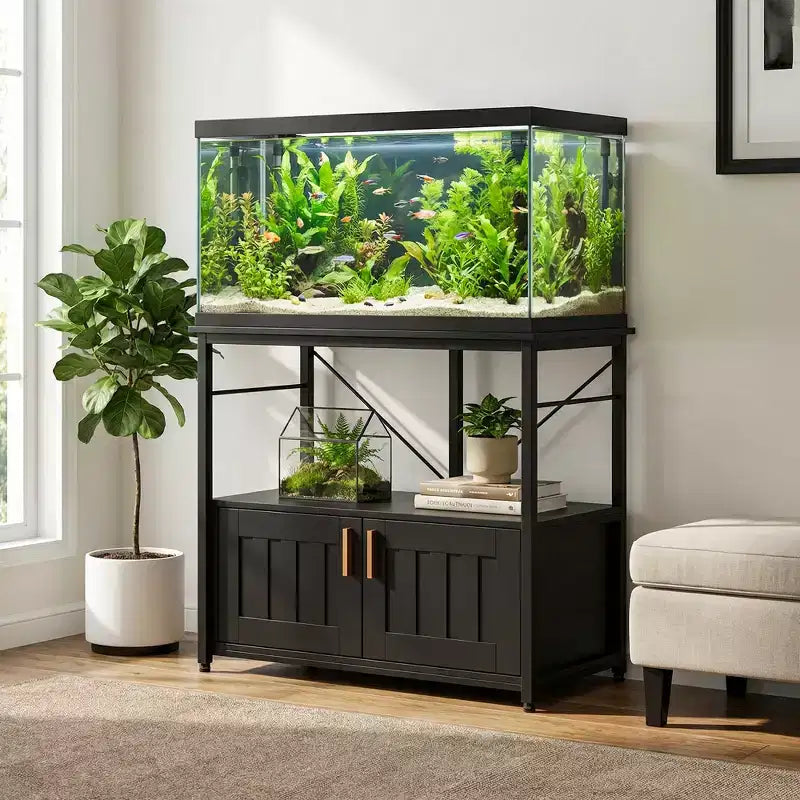 Supporto per acquario resistente per vasche da 150-190 litri, mobile in metallo e legno, capacità 300 kg, porta accessori per pesci, organizer elegante per la casa