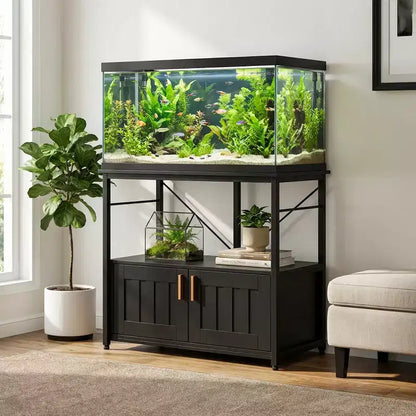 Supporto per acquario resistente per vasche da 150-190 litri, mobile in metallo e legno, capacità 300 kg, porta accessori per pesci, organizer elegante per la casa