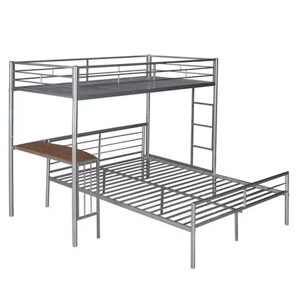 Lit superposé en métal une place sur deux places avec bureau, lit mezzanine une place avec lit inférieur double séparé pour enfants