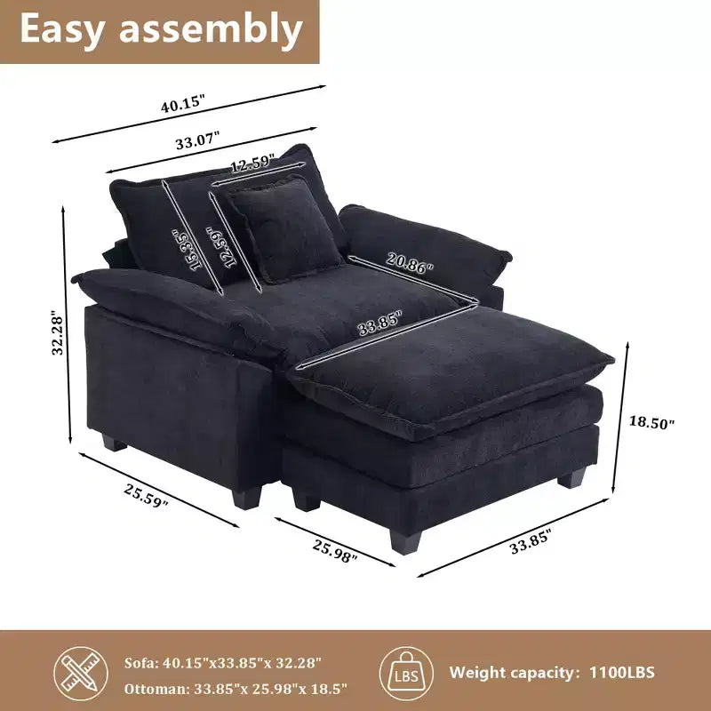 Poltrona a sacco oversize in ciniglia EHMKNP con pouf