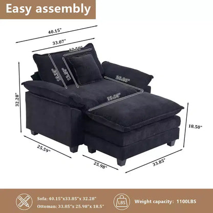 Poltrona a sacco oversize in ciniglia EHMKNP con pouf
