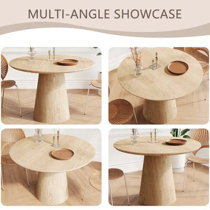 Table de salle à manger ronde pour 4-6 personnes, en bois naturel avec pied conique en bois, style rustique minimaliste