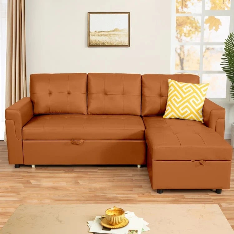 Divano sezionale reversibile con letto estraibile, chaise longue con contenitore nascosto, gambe durevoli,