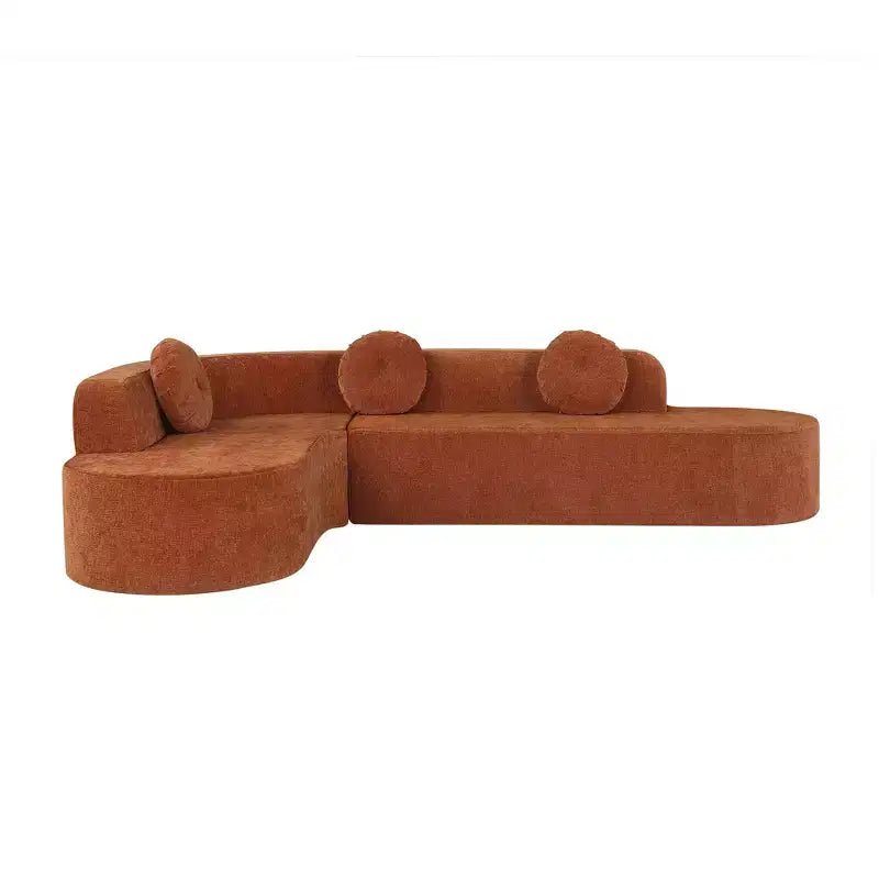 Divano componibile Whisen 122'' Extra Large, Elegante Divano Imbottito in Tessuto con Tre Cuscini Rotondi, Schiuma ad Alta Resilienza