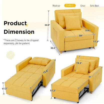 Fauteuil convertible 3-en-1, plusieurs coloris, une place