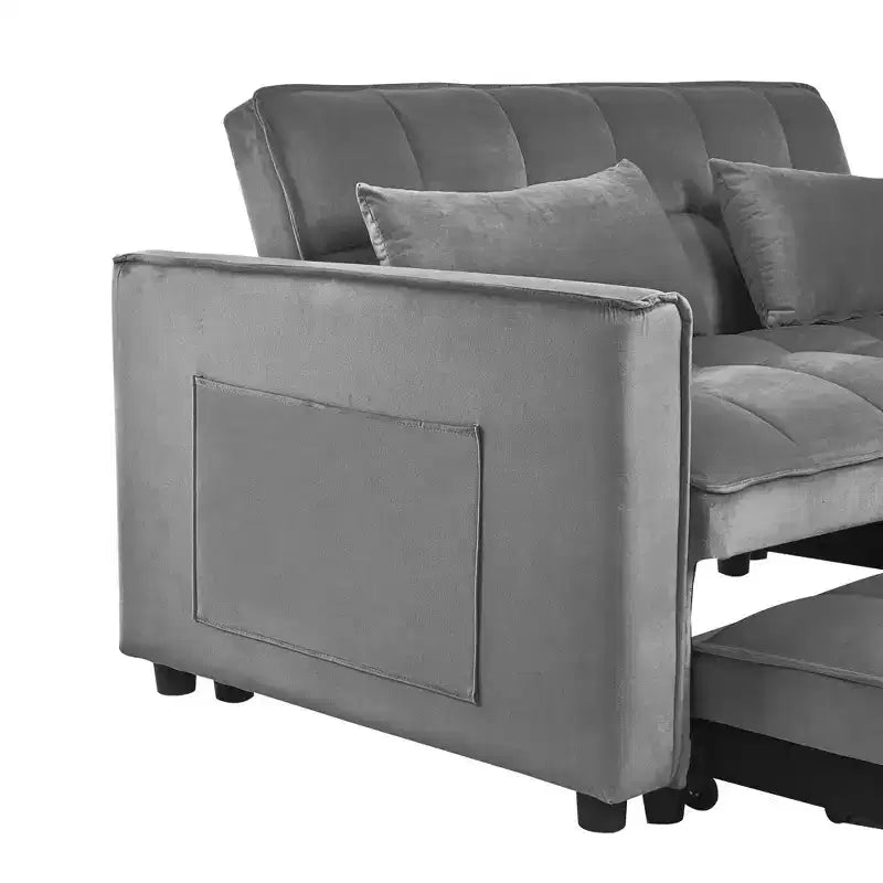 Canapé-Lit Convertible 3 en 1 en Velours Gris Ciment avec Oreillers et Poches, Canapé-Lit Extensible Moderne, Dossier Réglable