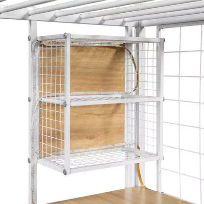Lit mezzanine en métal Whisen 94''L x 40.9''W avec poste de travail intégré, armoire, escalier de rangement et LED, sécurité garantie