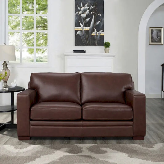 Divanetto Hydeline Dillon in pelle pieno fiore con piume, memory foam e molle