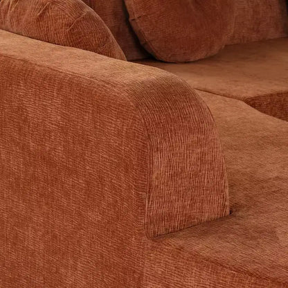 Divano componibile Whisen 122'' Extra Large, Elegante Divano Imbottito in Tessuto con Tre Cuscini Rotondi, Schiuma ad Alta Resilienza