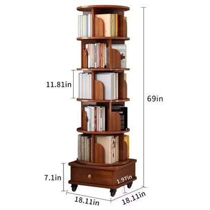 Chic Crate Libreria ad angolo girevole a 360° a 6 livelli con ruote, libreria stretta per piccoli spazi, marrone noce