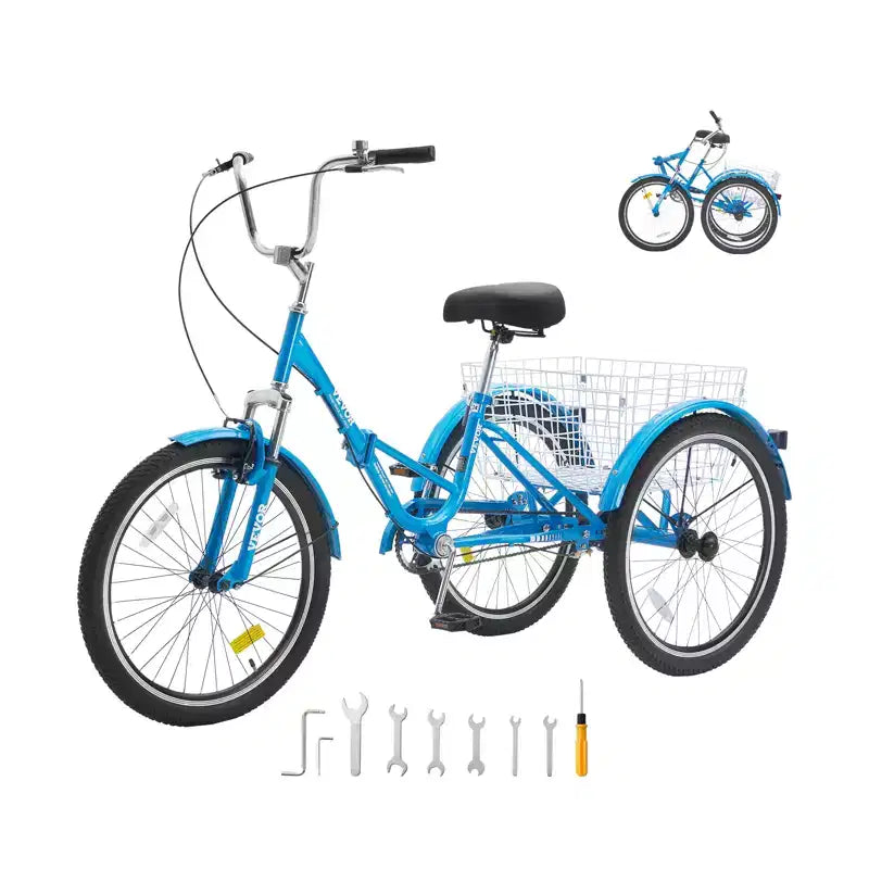 Tricycle pliable adulte VEVOR, tricycle pliant pour adultes de 26 pouces, vélo cruiser à 3 roues en acier au carbone avec grand panier et siège réglable