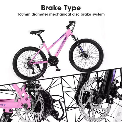 VTT Okak 24/26 pouces avec 21 vitesses et double freins à disque, vélo pour enfants avec suspension avant de 100 mm, Dirt Bike pour adolescents et femmes