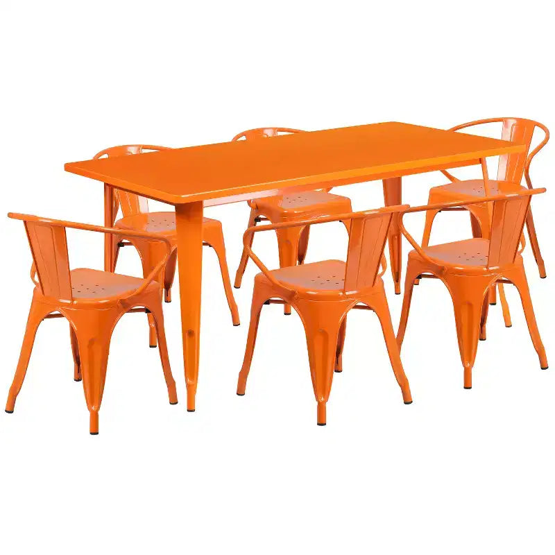 Ensemble table rectangulaire en métal qualité commerciale Emma et Oliver avec 6 chaises avec accoudoirs, pour l'intérieur et l'extérieur