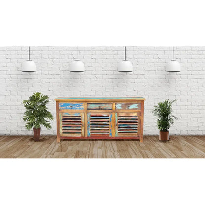 Coffre chic en teck / Meuble TV 3 portes et 3 tiroirs en bois de teck recyclé de bateaux