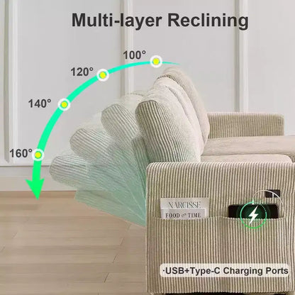 Divano letto estraibile a quattro posti Dyonery da 105 pollici con contenitore, tasche laterali, schienale regolabile, convertibile