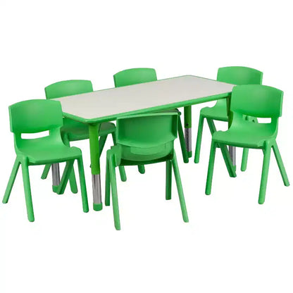 Set Tavolo Attività Rettangolare Regolabile in Altezza in Plastica Emma and Oliver 23.625"W x 47.25"L con 6 Sedie