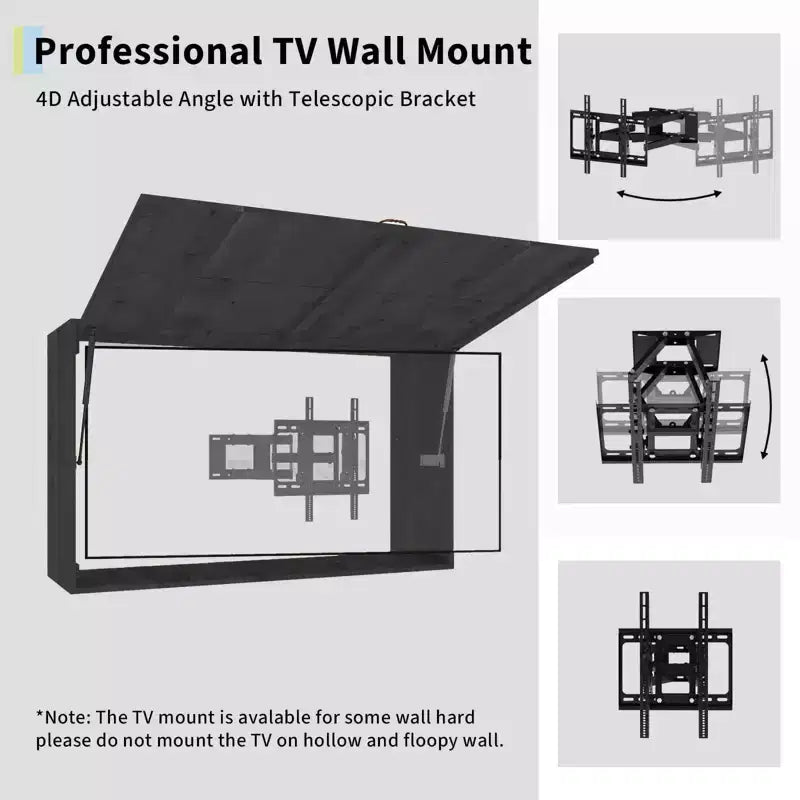 Custodia per TV da esterni da 55 pollici, copertura per TV resistente alle intemperie in legno massello con supporto regolabile 4D e sportello pieghevole (adatta a TV da 44-55 pollici)