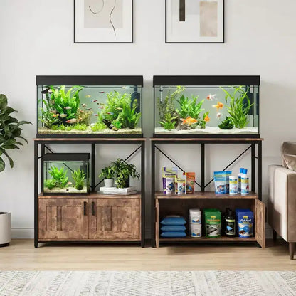 Supporto per acquario resistente per vasche da 150-190 litri, mobile in metallo e legno, capacità 300 kg, porta accessori per pesci, organizer elegante per la casa