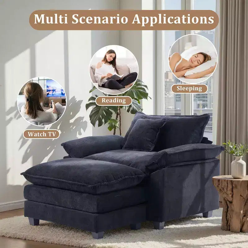 Poltrona a sacco oversize in ciniglia EHMKNP con pouf