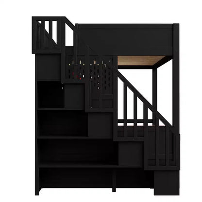 Lit superposé pleine grandeur Whisen avec bureau et escalier de rangement – Rouge et noir