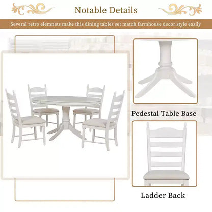 Set tavolo da pranzo rotondo allungabile per 4 persone, set da pranzo stile rustico e 4 sedie imbottite