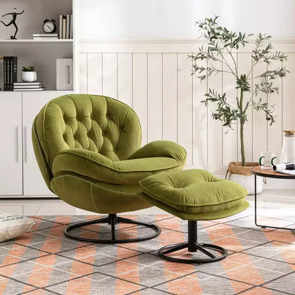 Fauteuil d'appoint en velours Okak avec pouf, fauteuil de salon moderne de style scandinave sans accoudoirs, fauteuil d'appoint doux et confortable pour regarder la télévision, jouer à des jeux