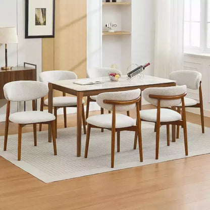Set di 4 sedie da pranzo, sedie da pranzo imbottite moderne di metà secolo, sedie da cucina in stile rustico con seduta in tessuto imbottito e gambe in legno, beige
