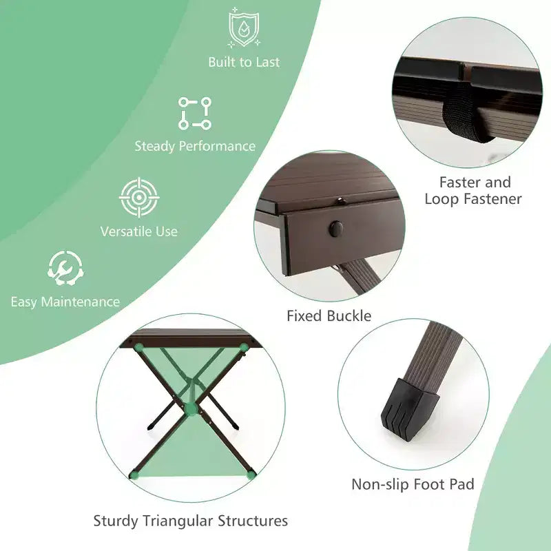 Tavolo da campeggio portatile in alluminio Costway per 4-6 persone, leggero, pieghevole, grigio/marrone