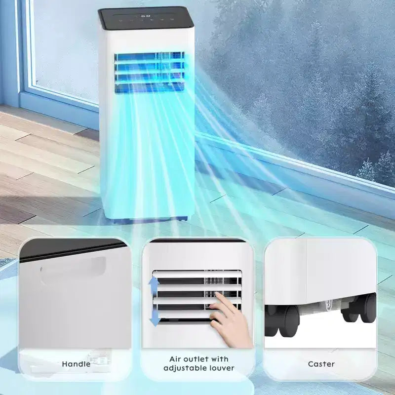 Climatiseur portable, 8000 BTU, 3 modes et 2 vitesses avec télécommande, minuterie 24h pour chambre/bureau, blanc