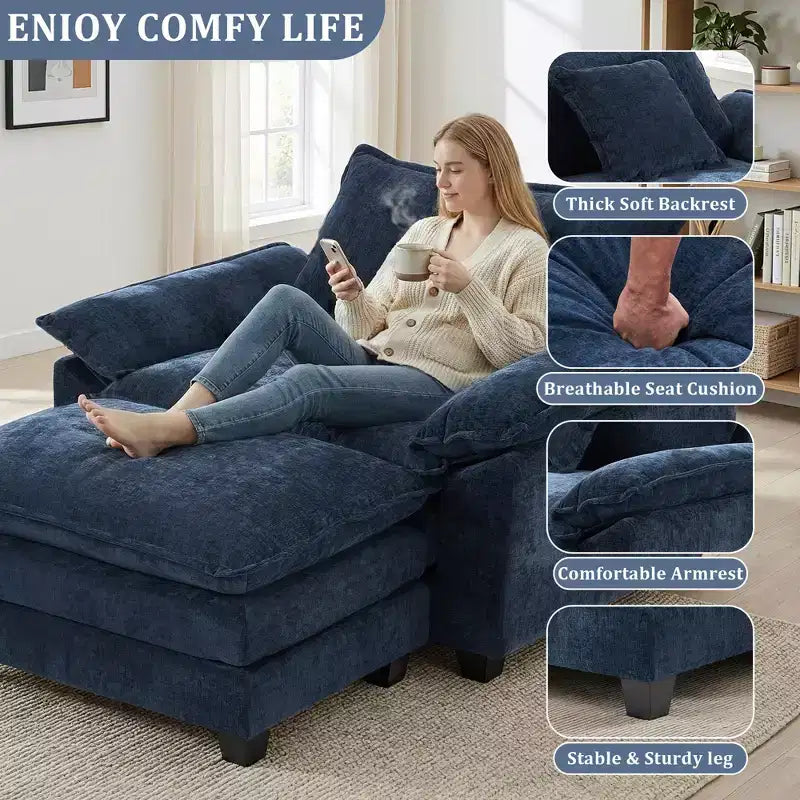 Poltrona a sacco oversize in ciniglia EHMKNP con pouf